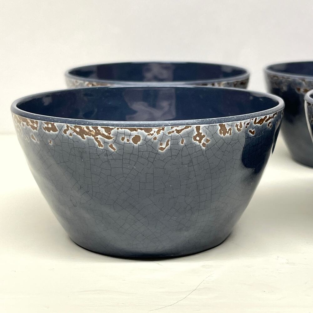 Tommy Bahama Blue Crackle Melamine Bowls Set of 4 - Picture 4 of 8